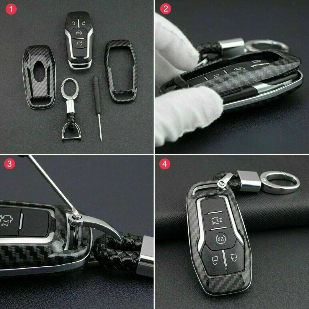 Carbon Fiber Hard Smart Key Cover For Ford Lincoln Accessories Chain Case Holder