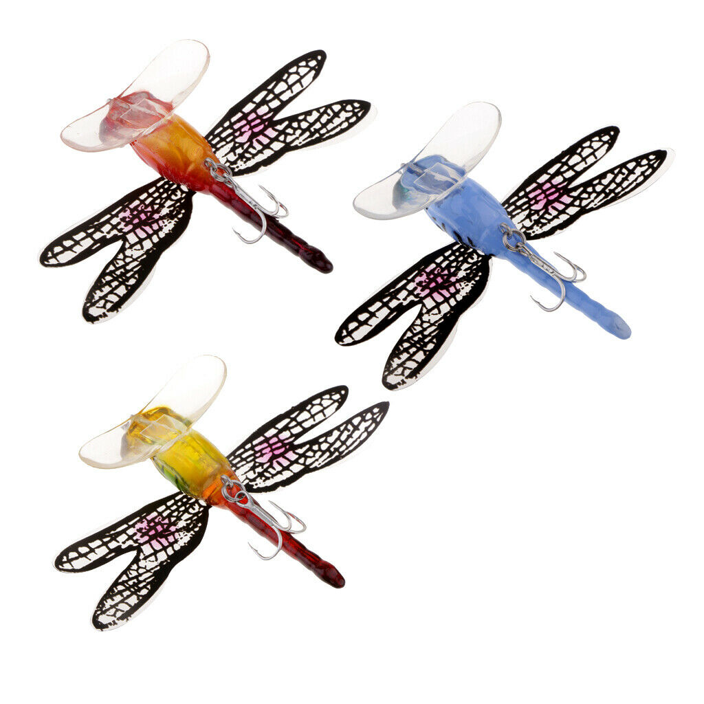 3pcs/pack Colorful Popper Fishing Baits Lure Dragonfly Floating Fly Fishing