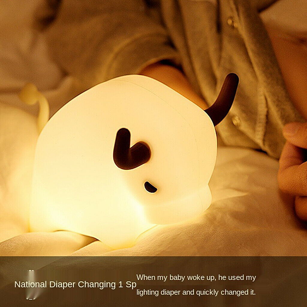 Silicone LED Night Light USB Cow Kids Bedroom Nursery Lamp  Dimming