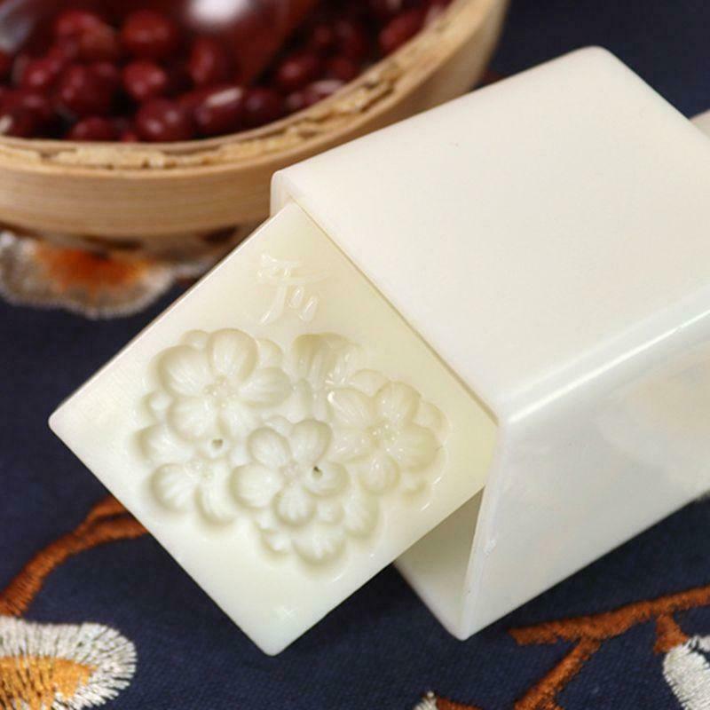Four Season Flowers Square Hand Pressed Mooncake Mold 4 Stamps Baking Tools
