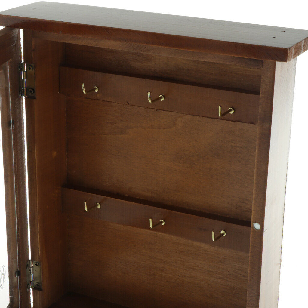 2x Wooden Key Storage Box with Wooden Key , Wall Mounted, 6 Types, Brown