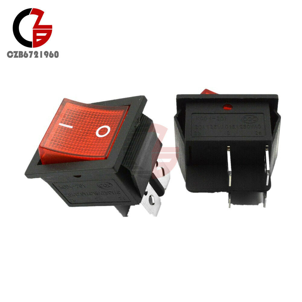 5PCS KCD4 Rocker Boat Switch DPST 4PIN Terminals ON/OFF 16A 250V W/ Red light