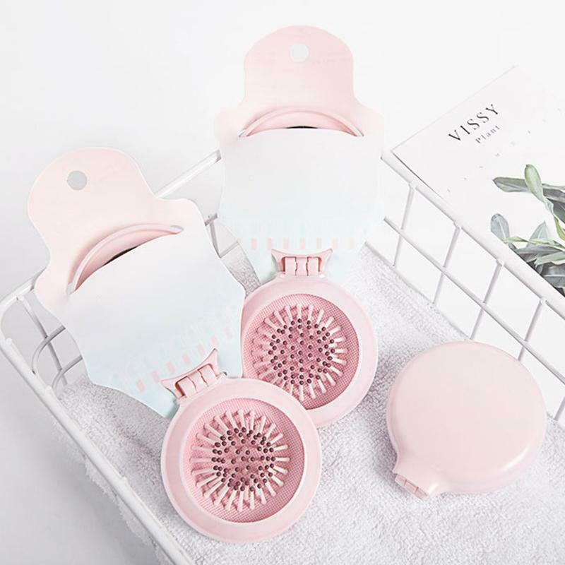Portable Round Mirror Hair Comb Folding Massage Hair Brush Mini Airbag Combs