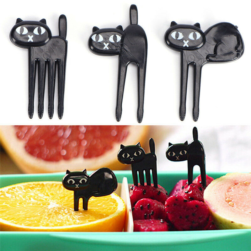 Black Cat Fruit Forks Cute Cartoon Plastic Fork Kitten Bento Decoration La.l8