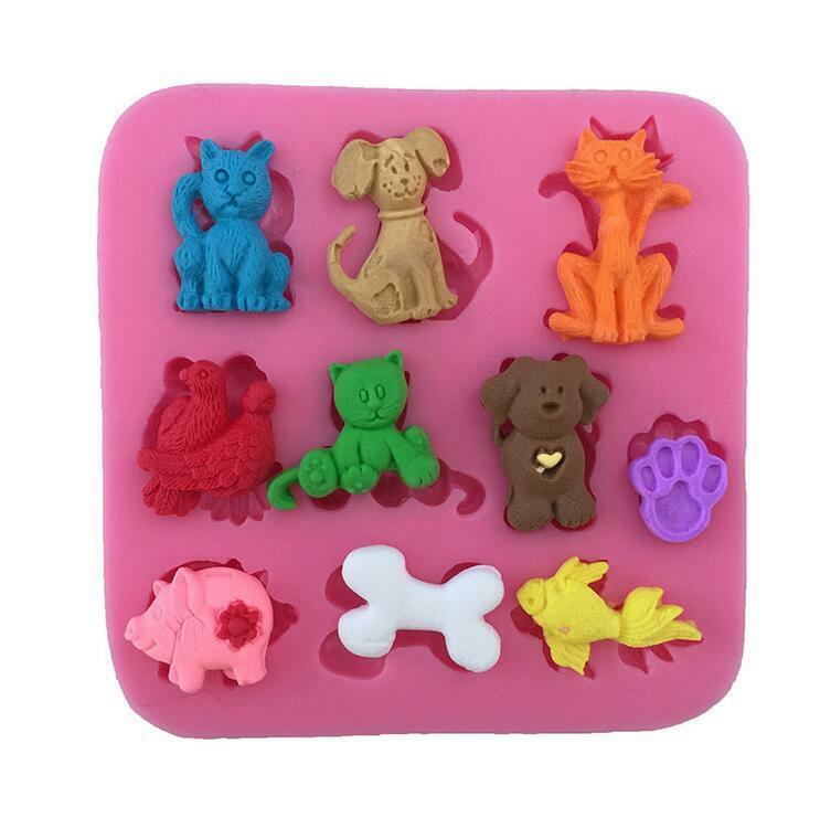 Cartoon animals cats and dogs bones Silicone Mould  Fondant  cake Baking Mould