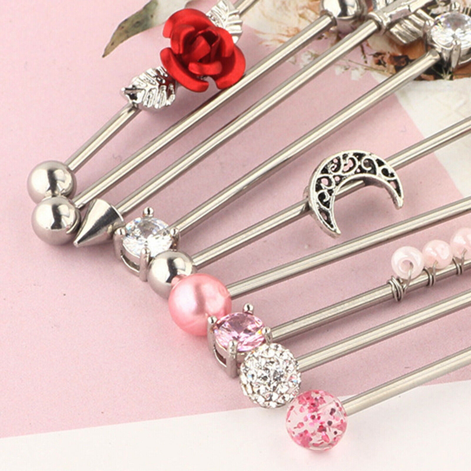 9pcs Surgical Stainless Steel Industrial Barbell Piercing Jewelry