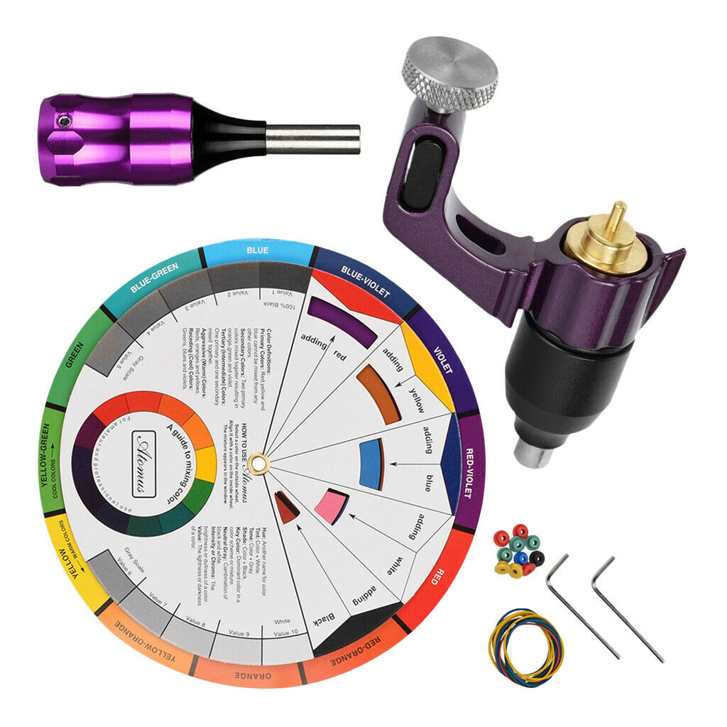 Tattoo Machine Kit w/ Color Wheel Practise Set for Body Tattooing Art Purple