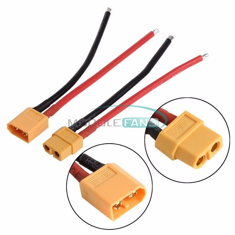 2PCS XT60 Connector Male and Female W/ Housing 10CM Silicon Wire 14AWG Cable