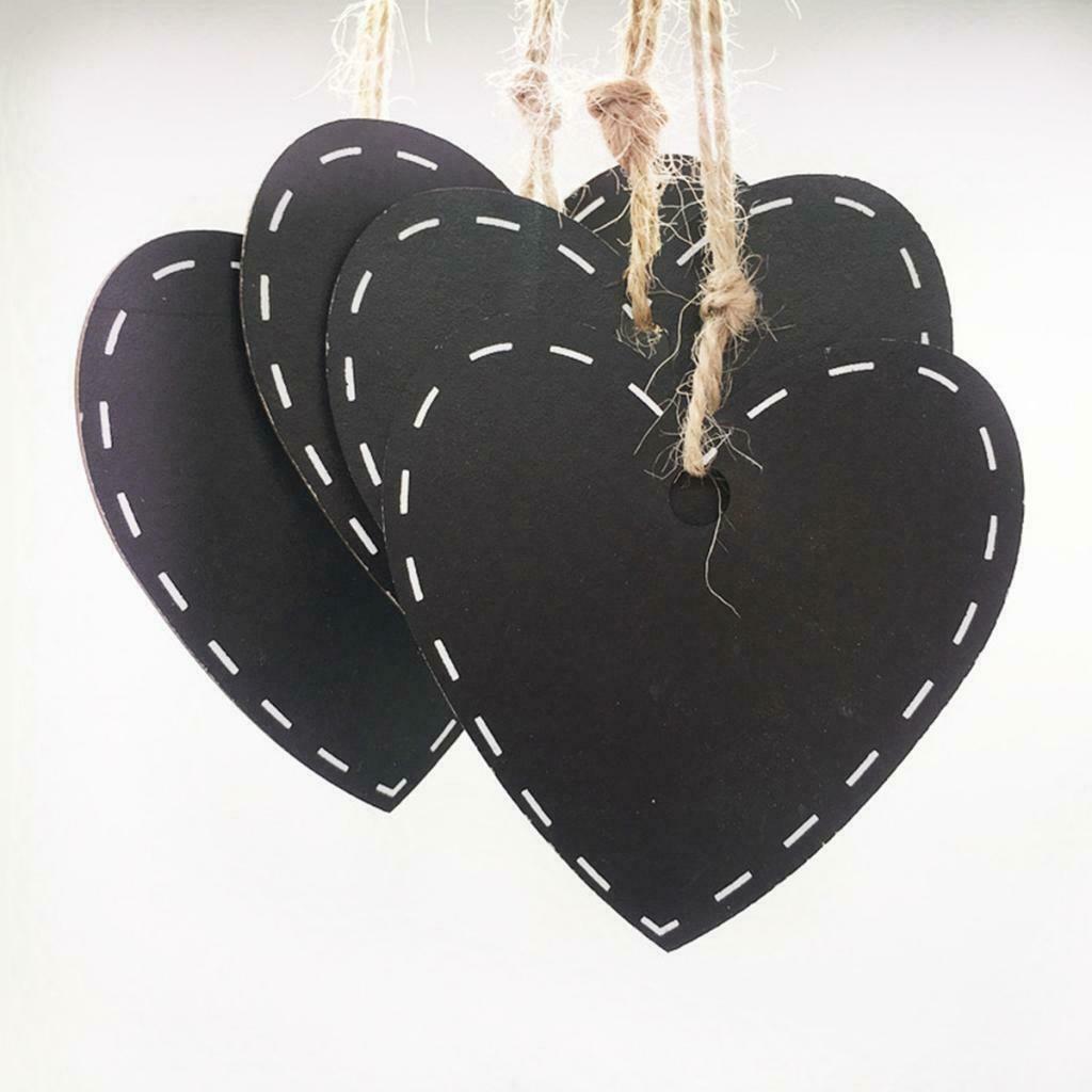 10 Pieces Shabby Chic Mini Heart Shape Hanging Wooden Blackboard Chalkboard with