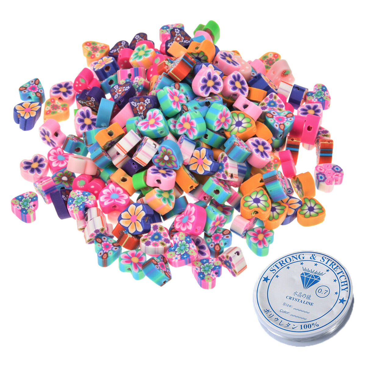 100 Pieces Heart Shaped Beads for Jewelry Making DIY With Elastic String