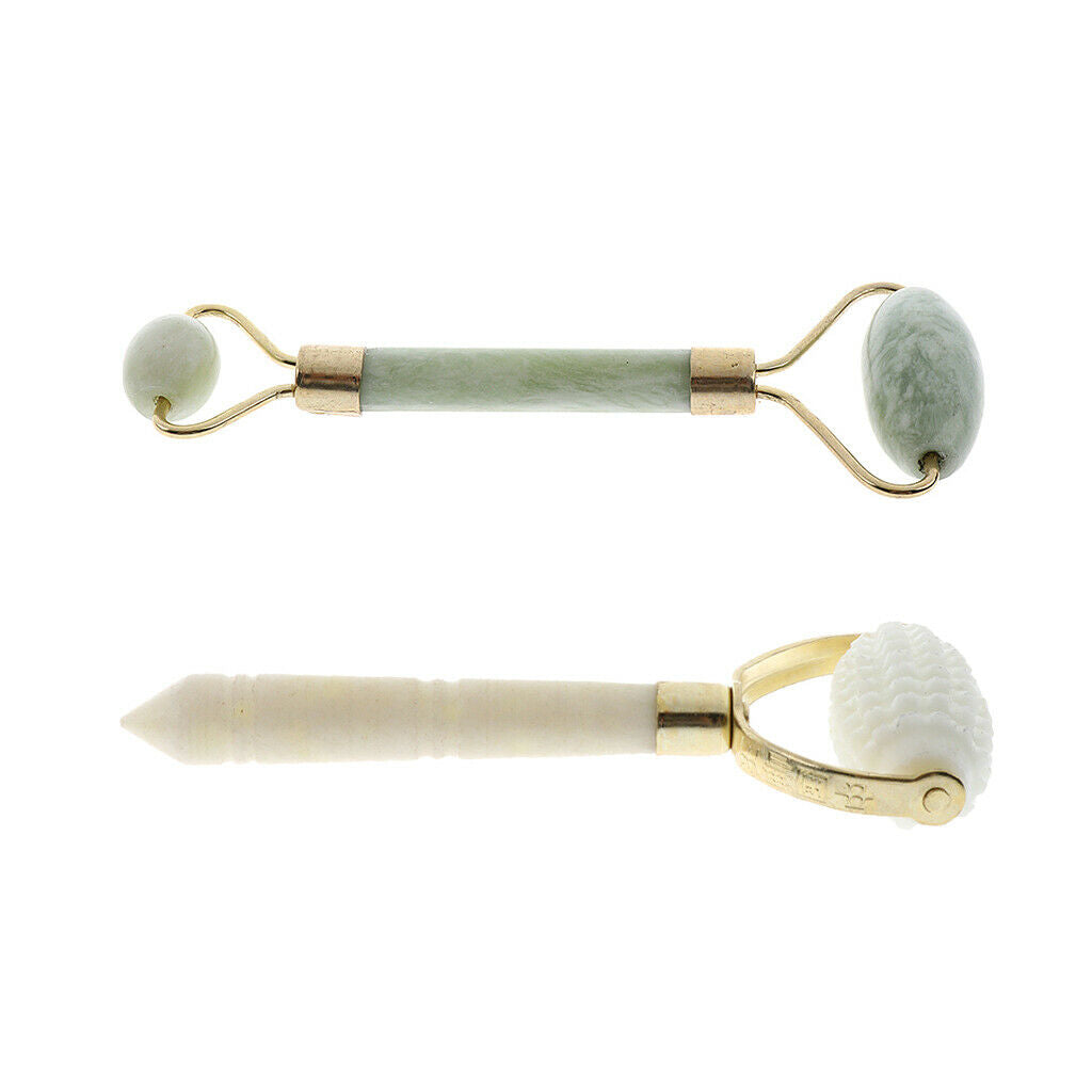 2 Pieces Handheld Natural Jade Stone Facial Massage Roller Face Neck Massager