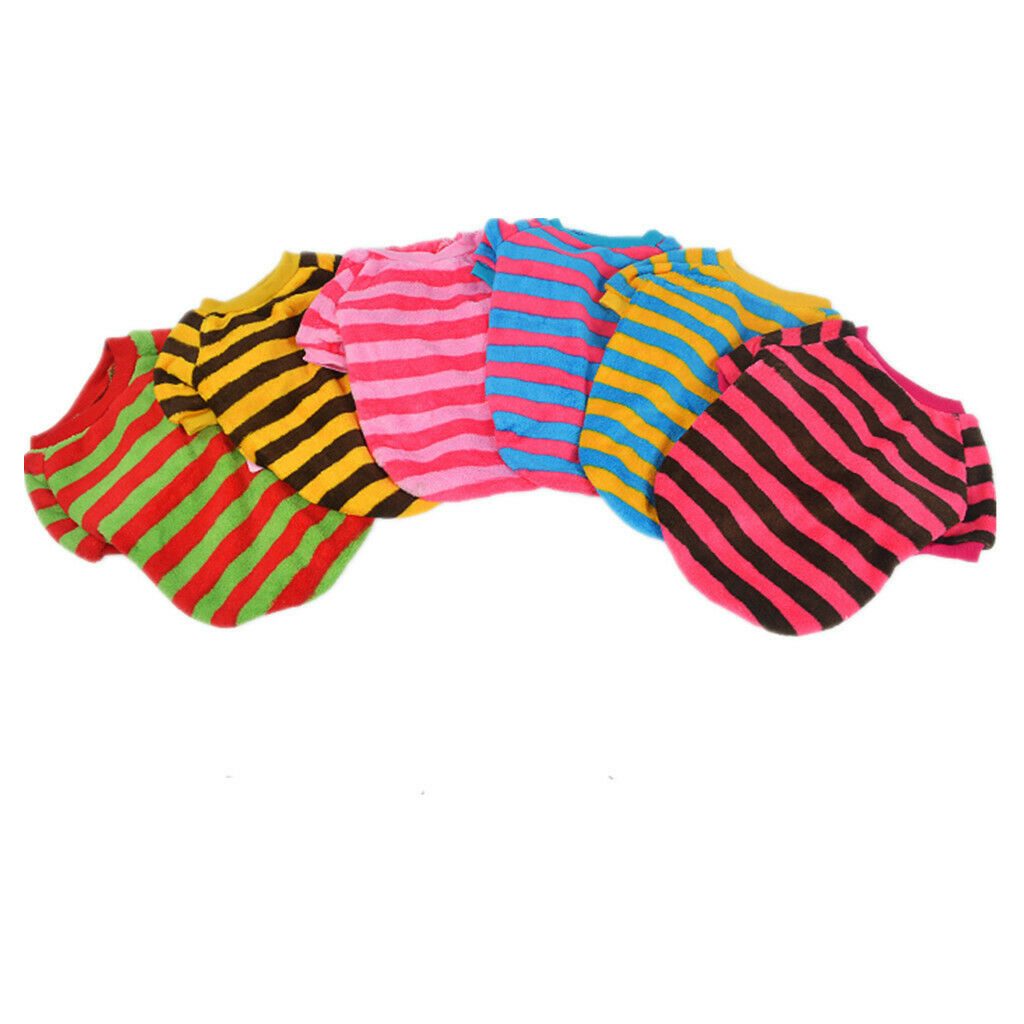 Puppy Pet Dog Cat Coral Fleece Yellow Brown Stripe Shirt Clothes Apparel S