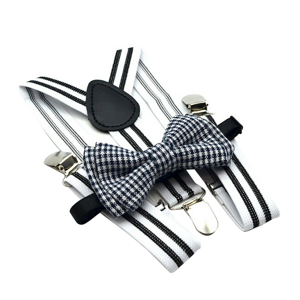 Male Boy Trousers Suspenders w/ Bow-Tie Set 3 Clips Braces Non-slip Straps