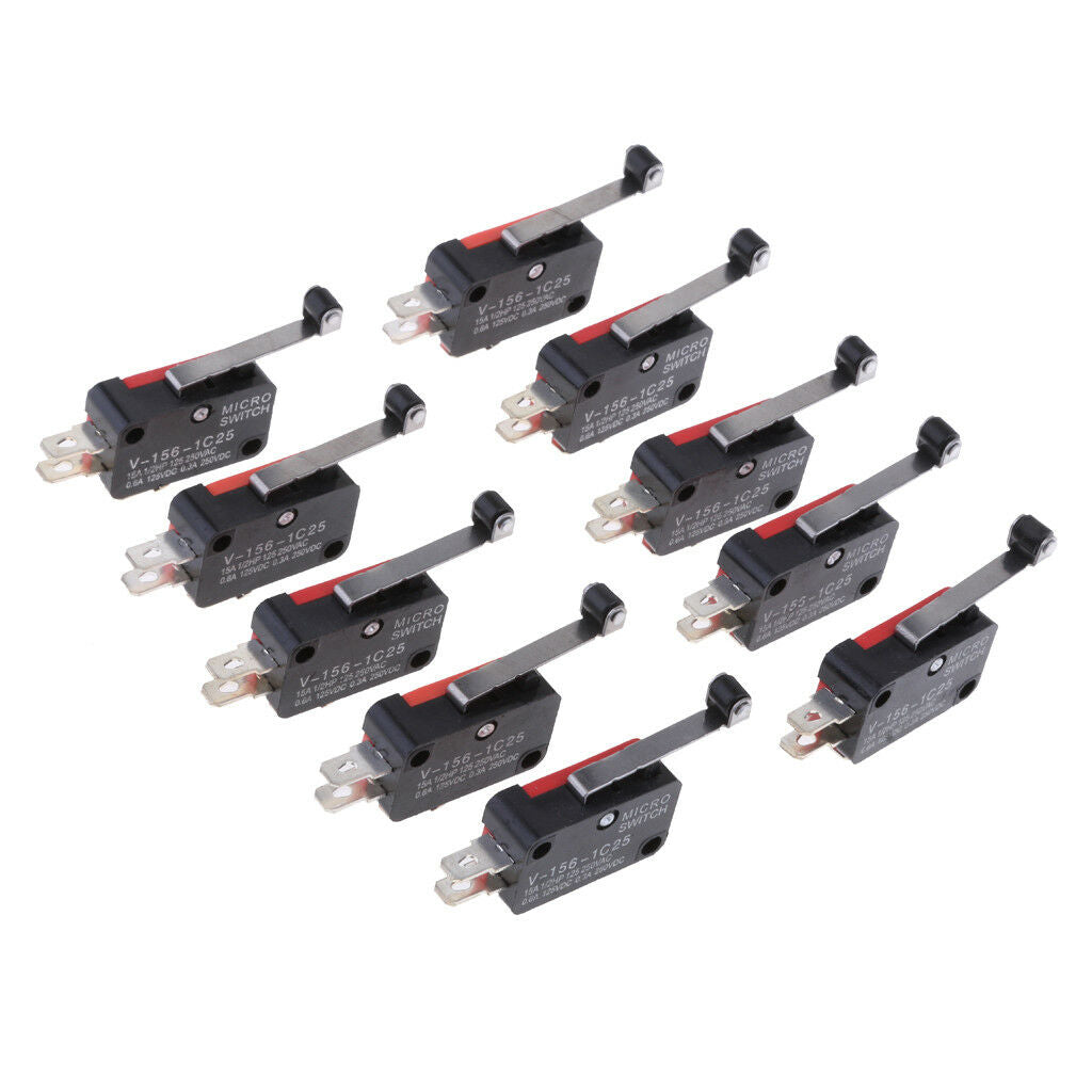 10pc Micro Limit Switch Lever Roller Arm 15A 125V 250V SPDT Snap Action 3Pin