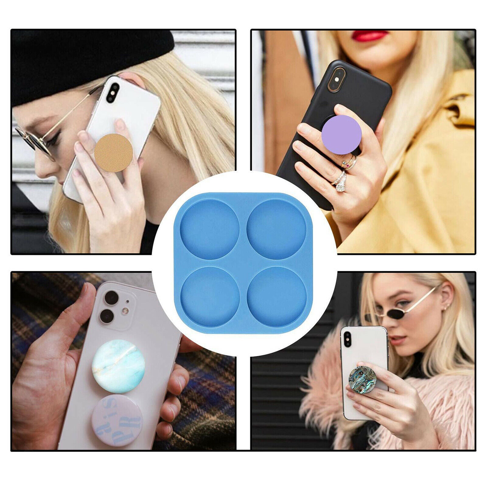 Phone Grip Socket Mold 4 Cavity Circle Casting Mould Making Tool Kids Adults