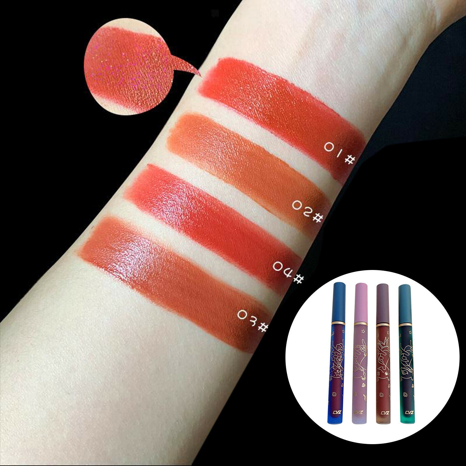 Liquid Lipstick Lip Glaze Set 4 Colors Not Fade Waterproof for Women 1.7ml