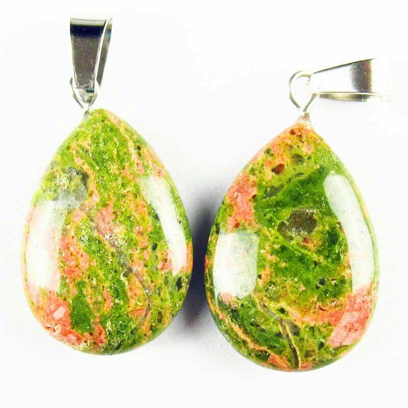 10pcs 27x16x6mm Natural Unakite Gem Teardrop 36g Pendant Bead A-131SK