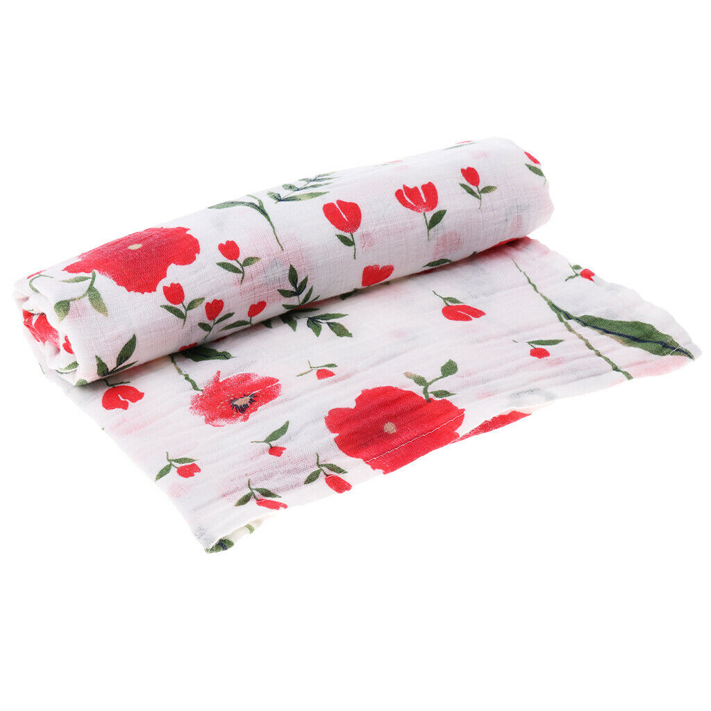 Baby Bamboo Fiber Wrap Towel Infant Swaddle Blankets  Red cherry blossom