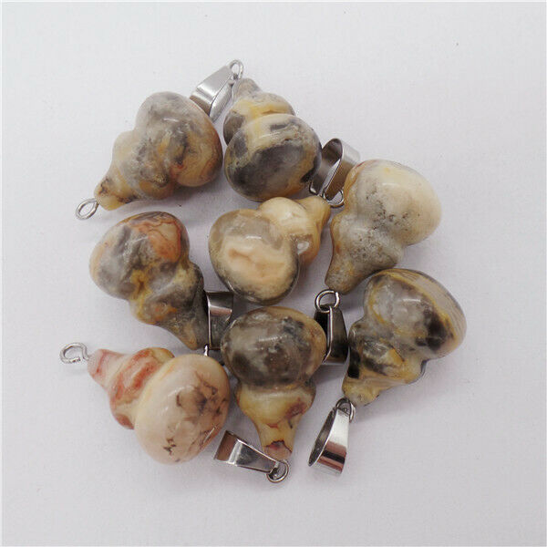 15Pcs 18x14mm Yellow Crazy Lace Agate Carved Gourd Lucky Pendant Bead DIY HH9604