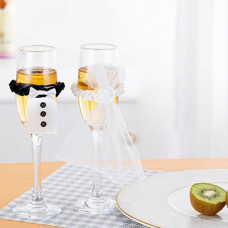 1 pair Wedding Table Decoration Wine Glass Cup Cover Bride Groom Costume .l8