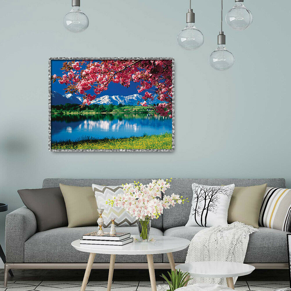 5D DIY Diamond Painting Under Cherry Trees Full Square Drill Embroidery Art @