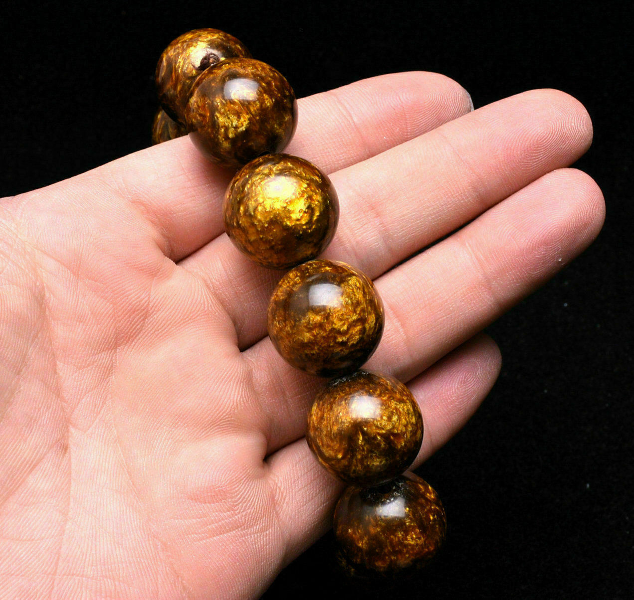 7.5" Chinese golden black coral sea willow bracelet beads 20 mm