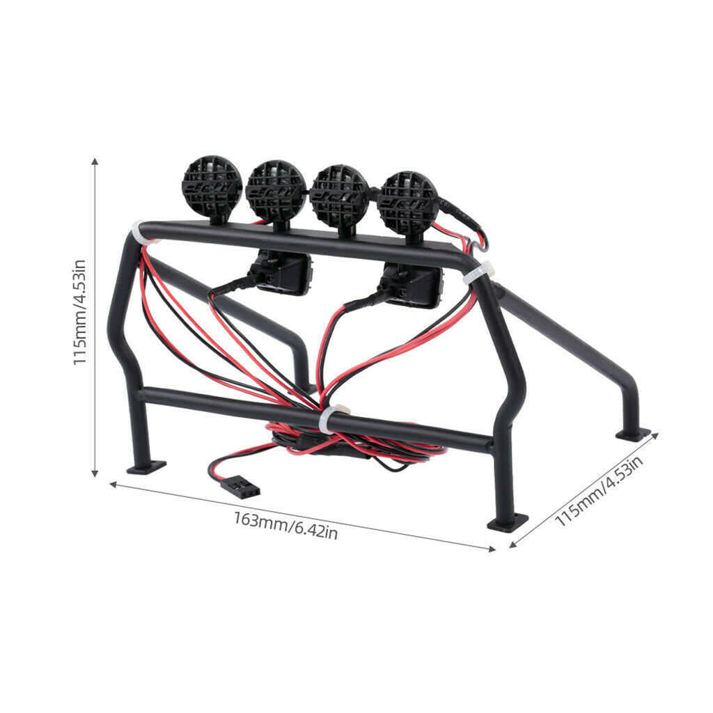 RC Car Roof Rack Black Iron 6 LED Lights Decoration For 1/10 Axial SCX10