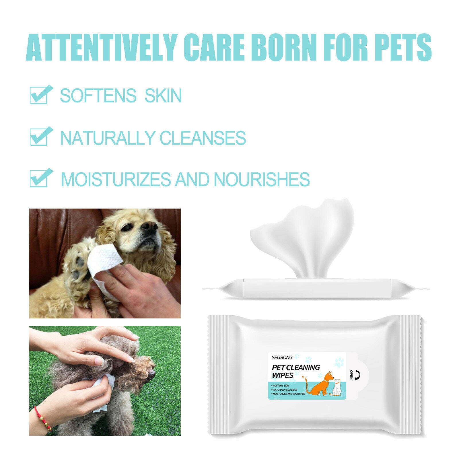 Pet Wipes No Rinse for Pet Cat Bathing Pet Grooming Washing Easy Dog Dry Cl KX