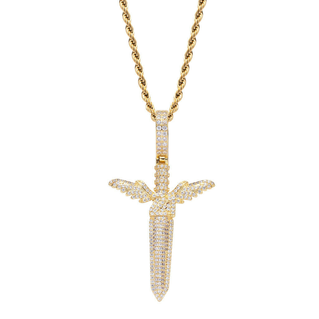 Cubic Zirconia Pendant Necklace Crystal Sweater Chain Hip Hop Jewelry Golden
