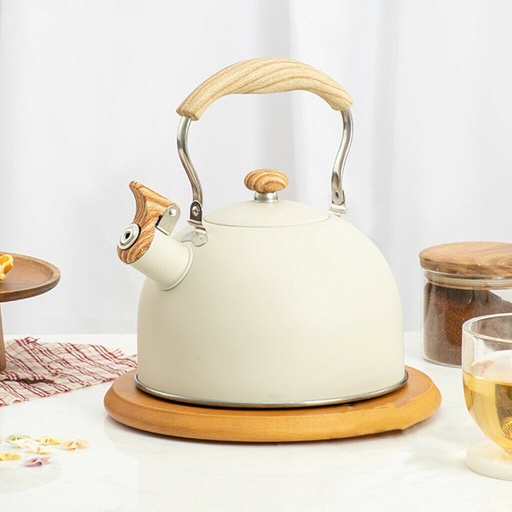Whistling Kettle with Wooden Handle Kitchen Picnic Teapot for Gas Induction
