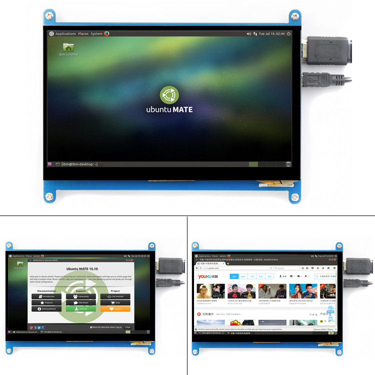 7" Capacitive Touch Screen IPS LCD Display 1024x600 HDMI For Raspberry Pi 4 3B+