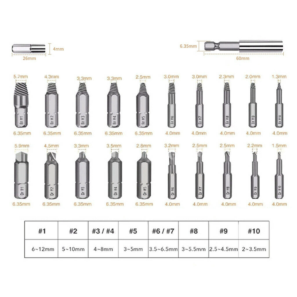 22xDamaged Screw Remover Set  Extractor Drill Bits Broken Bolt Stripped