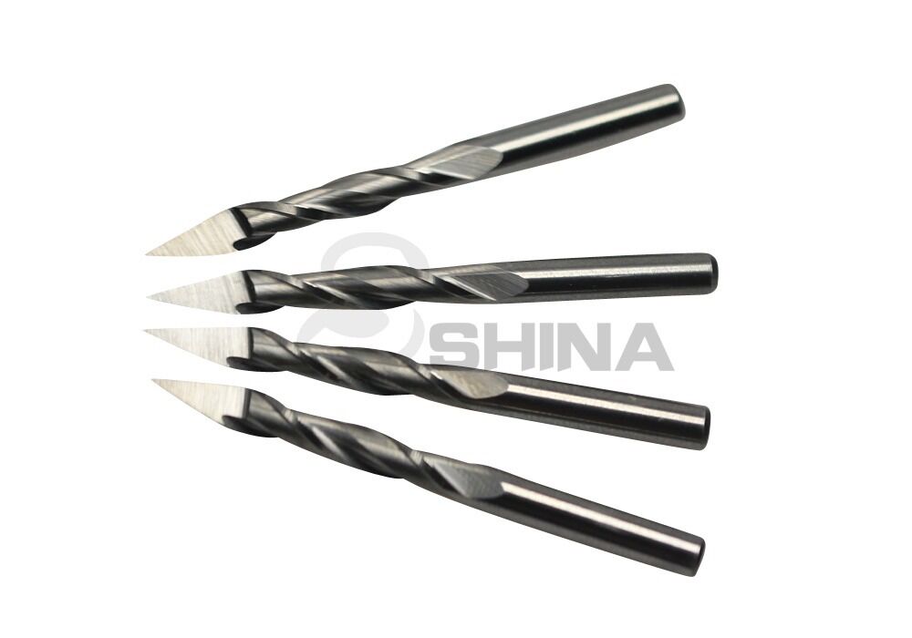 5x 3.175mm 30 deg 0.1mm Tungsten Carbide Two/Double Flutes Spiral Engraving Bit