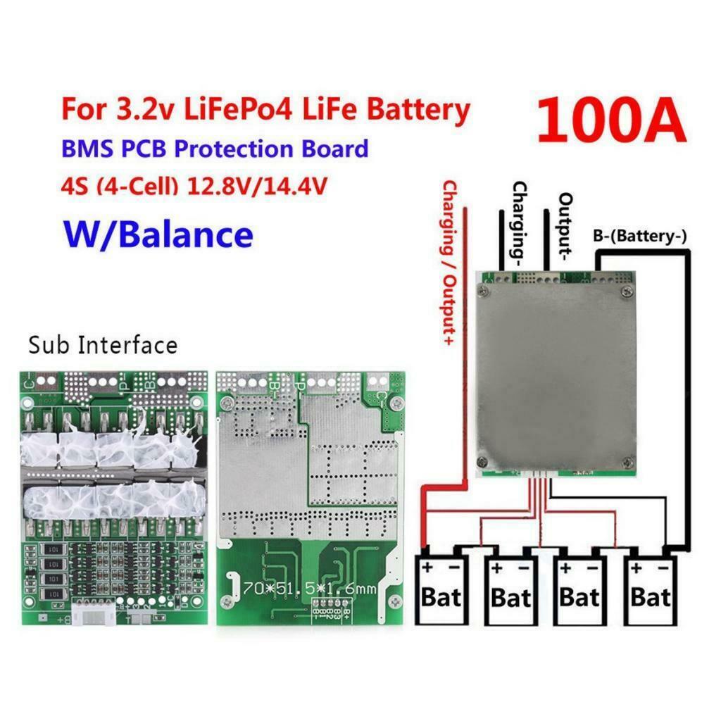 4S 100A 12V LiFePO4 Lithium Phosphate LFP Battery Protection Board