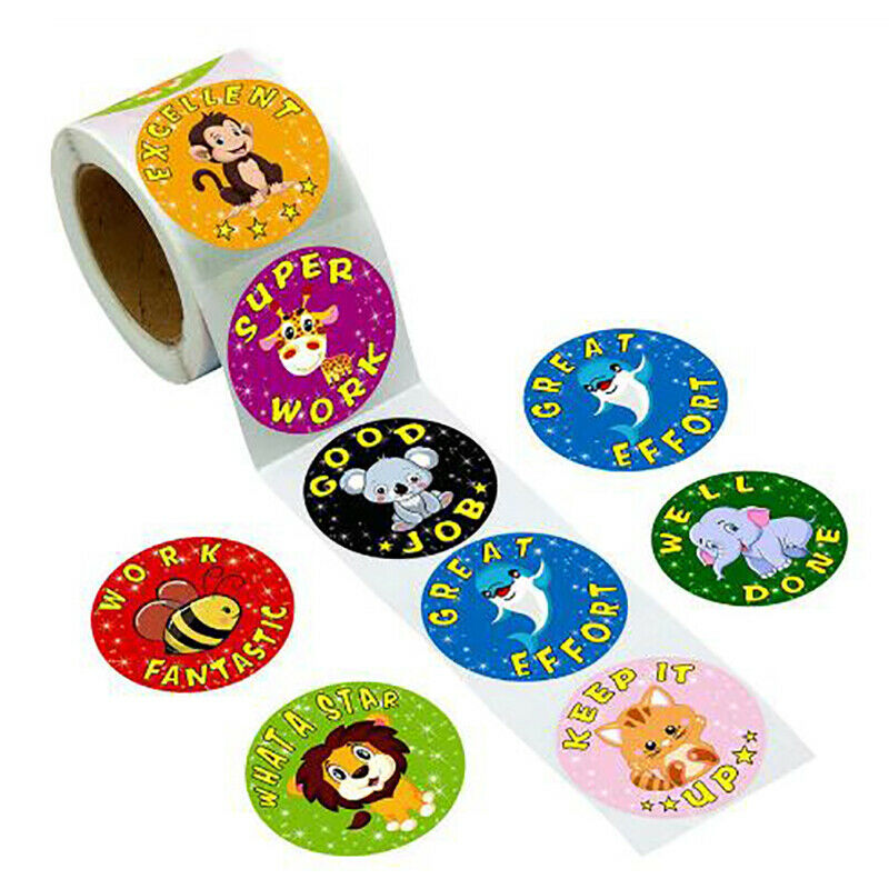 500Pcs/roll Cute Animals Reward Stickers Kids Motivational Students Stick.l8