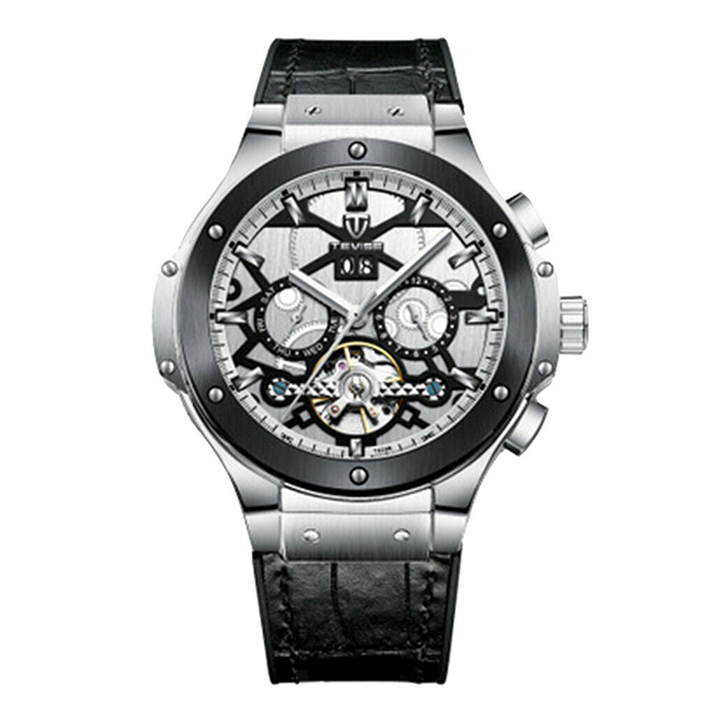 Mens Business Watch Mechanical Automatic Wristwatch -waterproof White