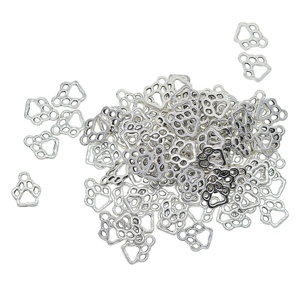 100x Cat Paw Footprint Shape Alloy Pendants Charms for DIY Bracelet Necklace