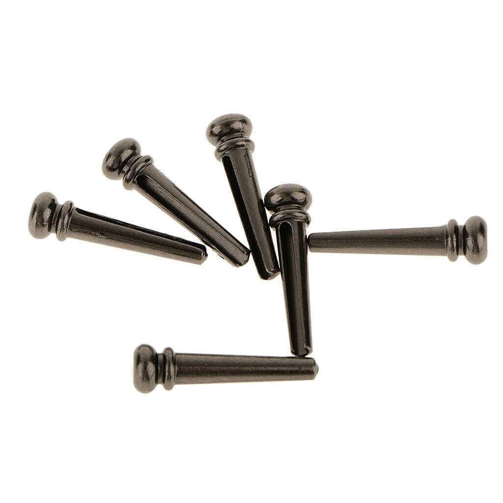 2x 6 Pieces Guitar Bridge Pin Peg Nail Metal End Pins for Repair Parts Black