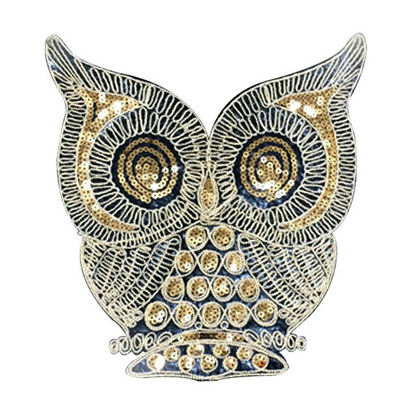 Owl Sequins Embroidered Patches Iron on Applique Animal Clothing Sewing Badge