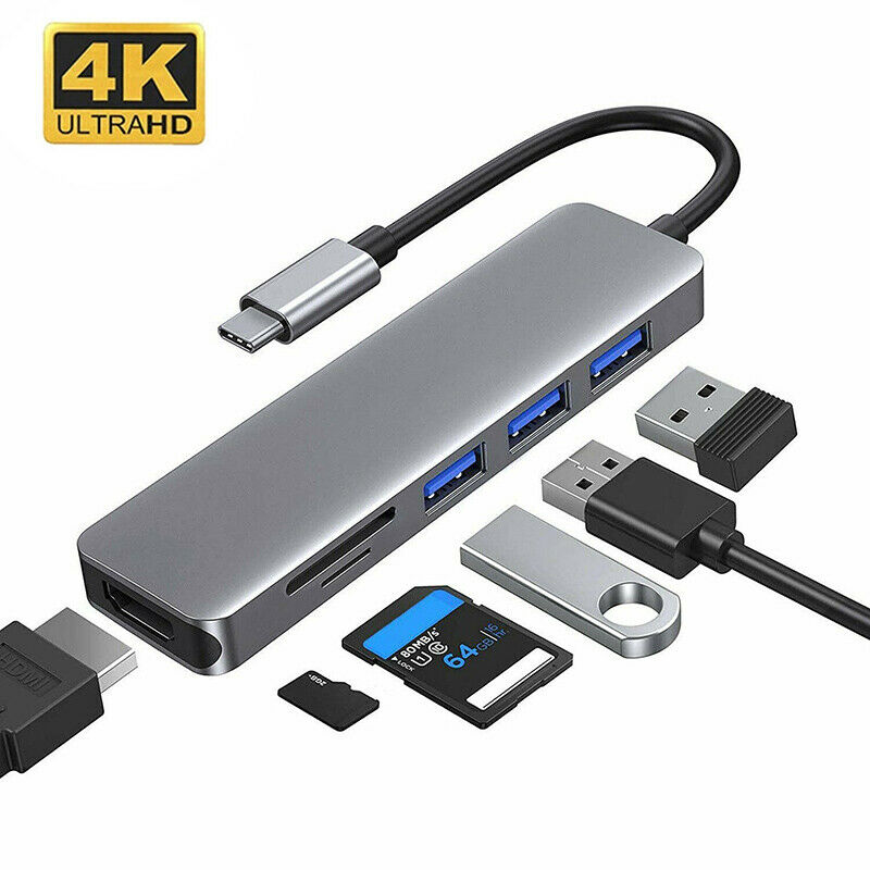 6 in 1 USB C Hub Type C to USB3.0 HDMI PD Card Reader Adapter for MacB LpC Tt