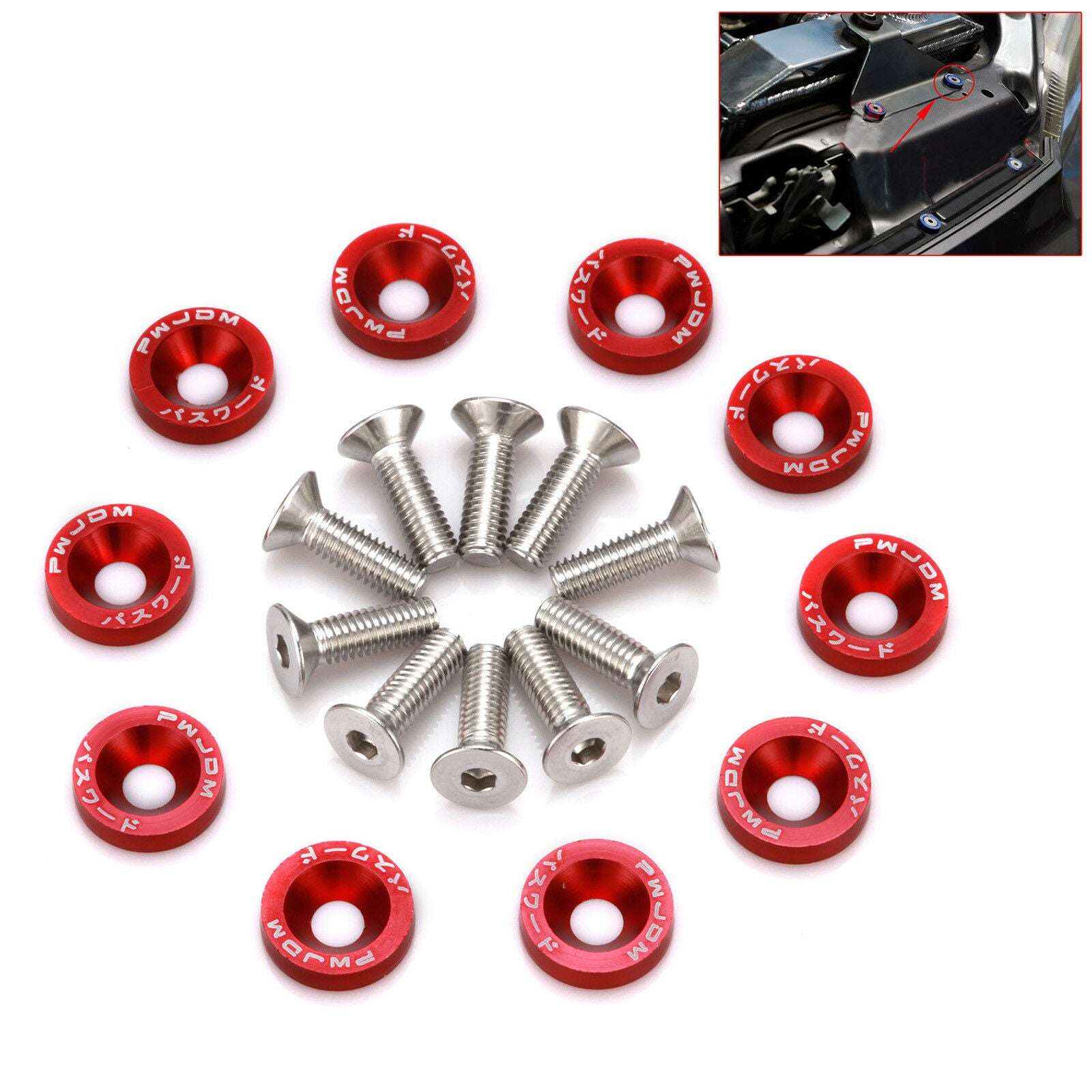 20pcs Red Billet Aluminum Fender/Bumper Washer/Bolt Engine Bay Dress Up Kit USA