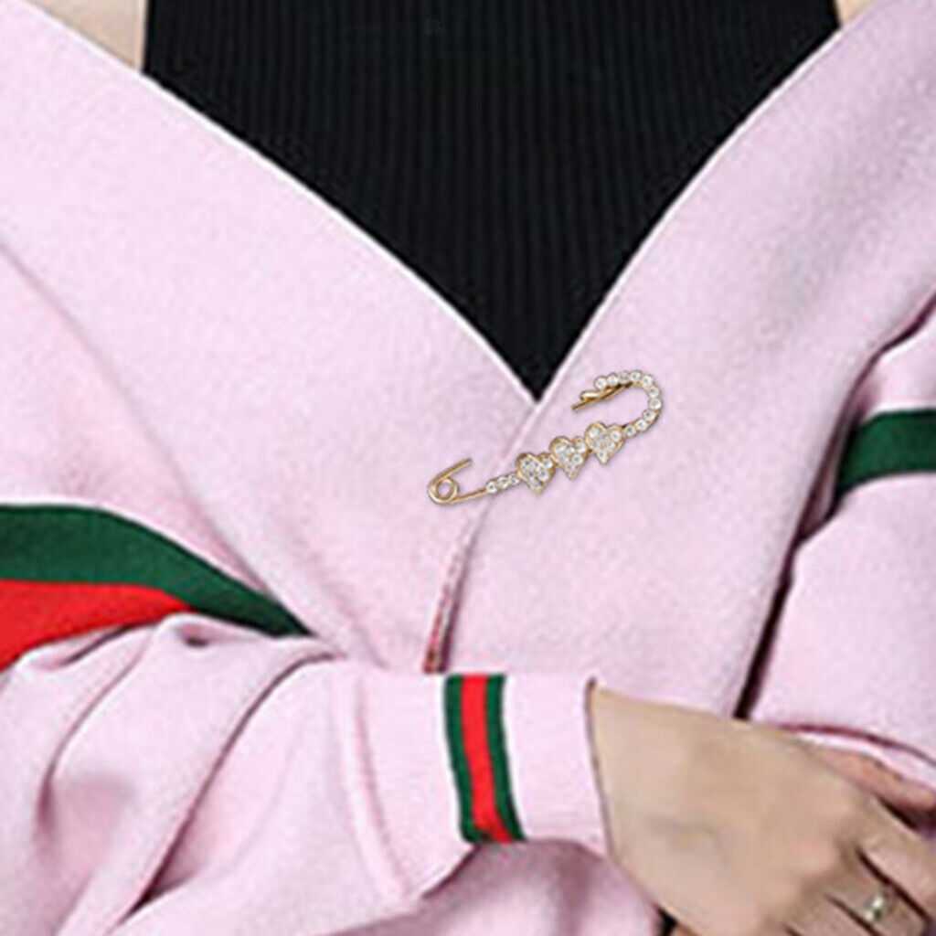 Crystal Heart Safety Pin Brooches Suit Sweater Scarves Scarf Brooch Charm