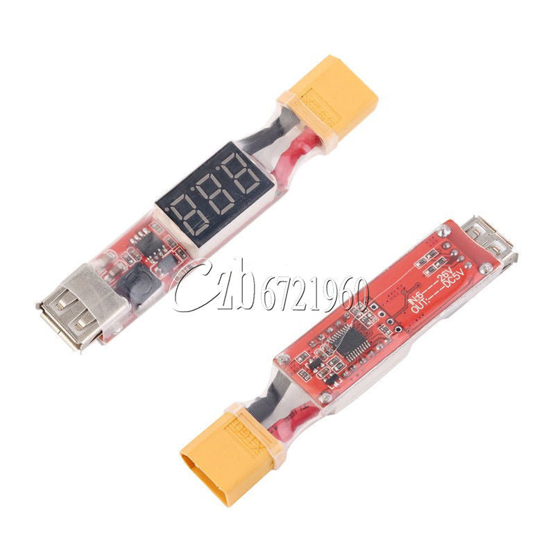 2S-6S Lipo Battery to Mobile Phone XT60 Plug USB Portable Lamp Charger Adapter