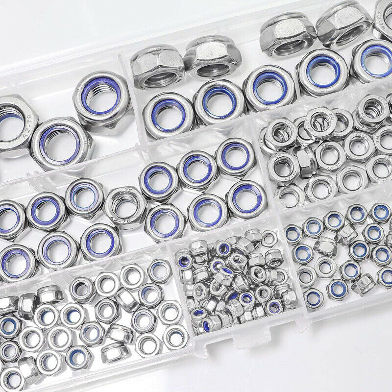 M3 4 5 6 8 M10 M12Nylon Insert Lock Nut Stainless Steel Combination Kit Hardware