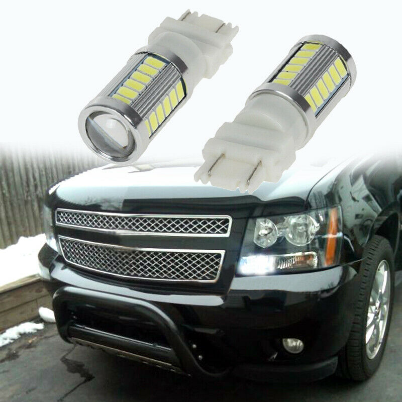 2pcs White 3157 DRL 33-SMD Daytime Running LED Lights bulbs 4114 4157NA 3047