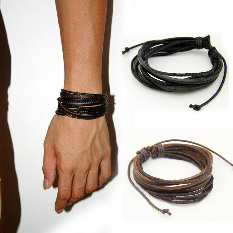 2pcs Fashion Leather Bracelet Braided hemp rope bangle for Women/Men Jewelry