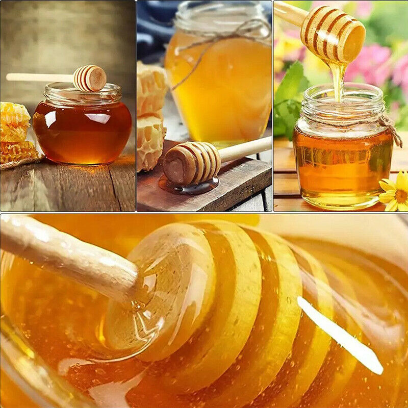 5Pcs Honey Wooden Dipper Drizzler Stir Long Handle Coffee Tea Stirring Rod Stick