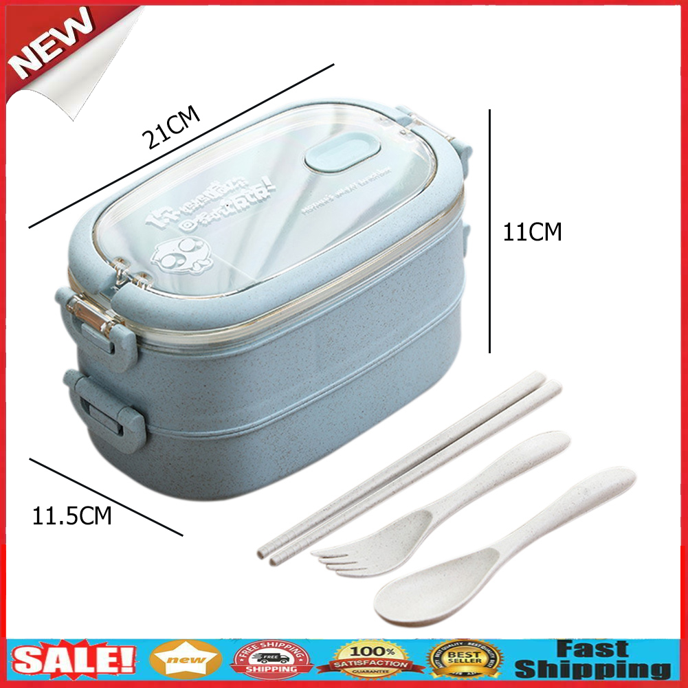 Double Layer Lunch Box Portable Division Sealing Bento Box with Tableware @