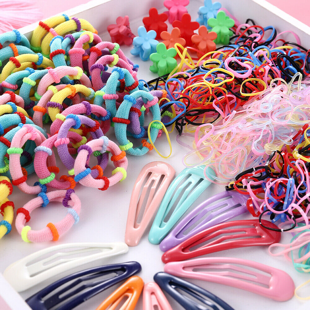 870x Candy Color Hair Clips Rope Set Ponytail Holder Kids Girls Hair Accessories
