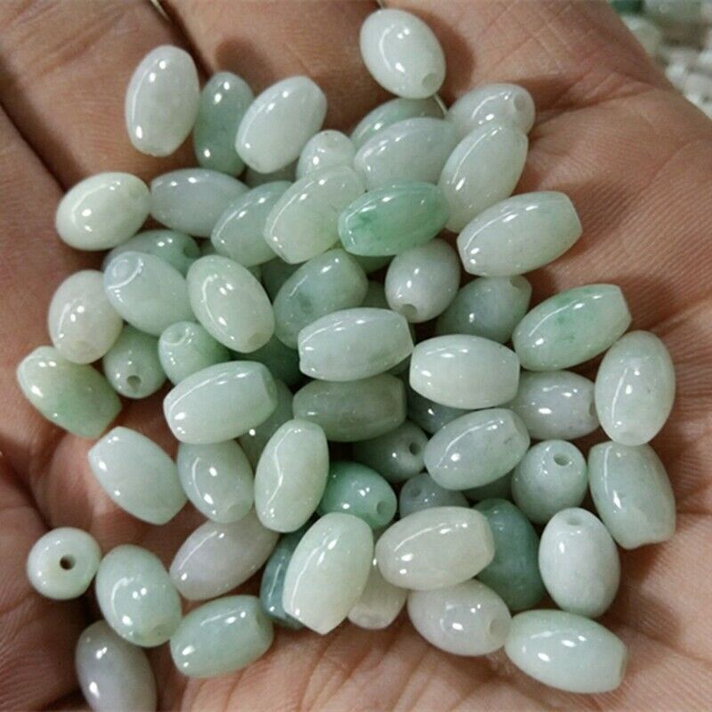 150pcs 6x9mm Natural Burmese Jadeite Beads DIY Rice Shaped Jadeite Loose Beads
